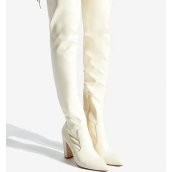 ShoeDazzle  TAYSON HIGH BLOCK HEEL BOOT Bone 9 NWT - Picture 4 of 10